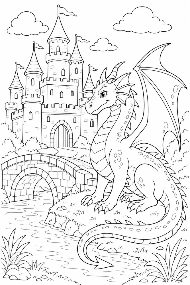 Dragon Castle Moat Bridge coloring page