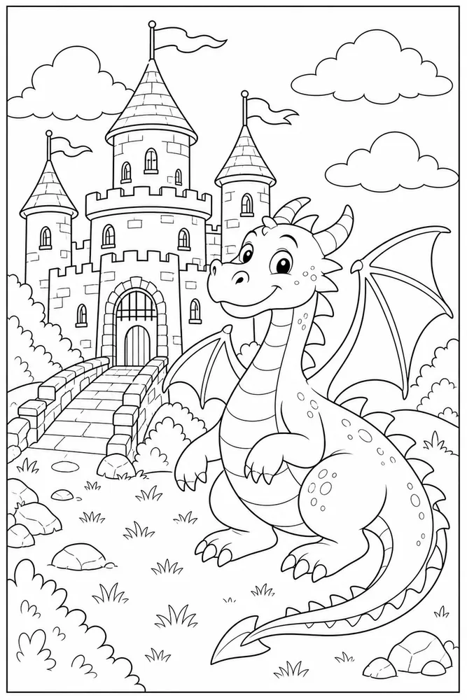 Dragon Castle Simple Castle Dragon coloring page