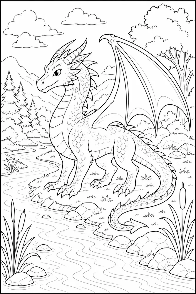 Dragon Dragon At River Bend coloring page