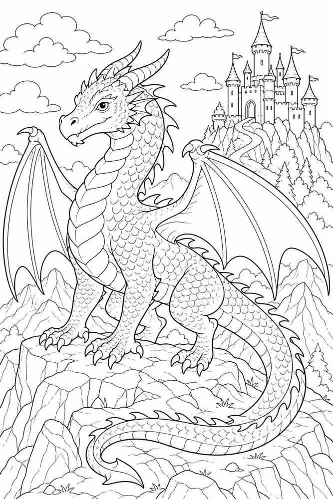 Dragon Dragon Castle Distance coloring page