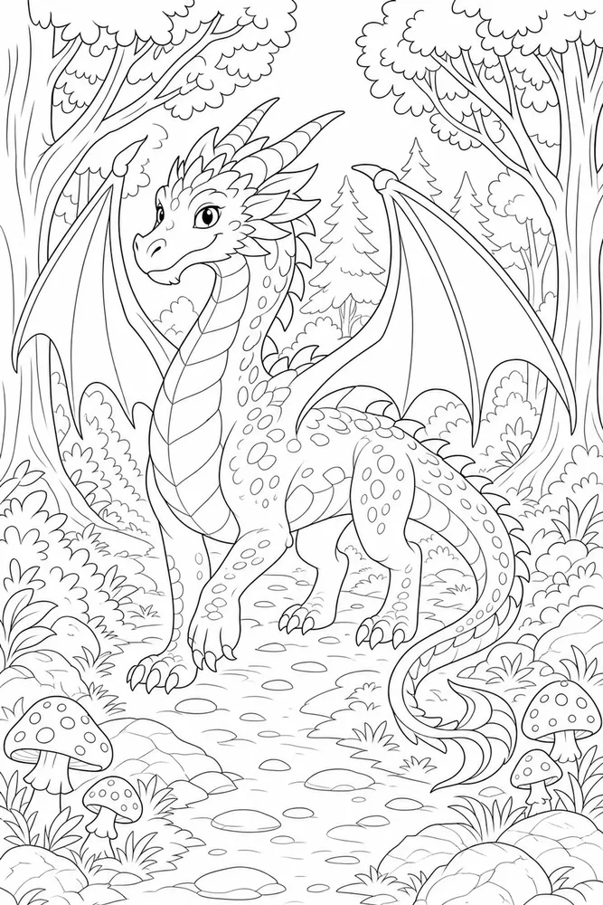 Dragon Dragon Forest Path coloring page