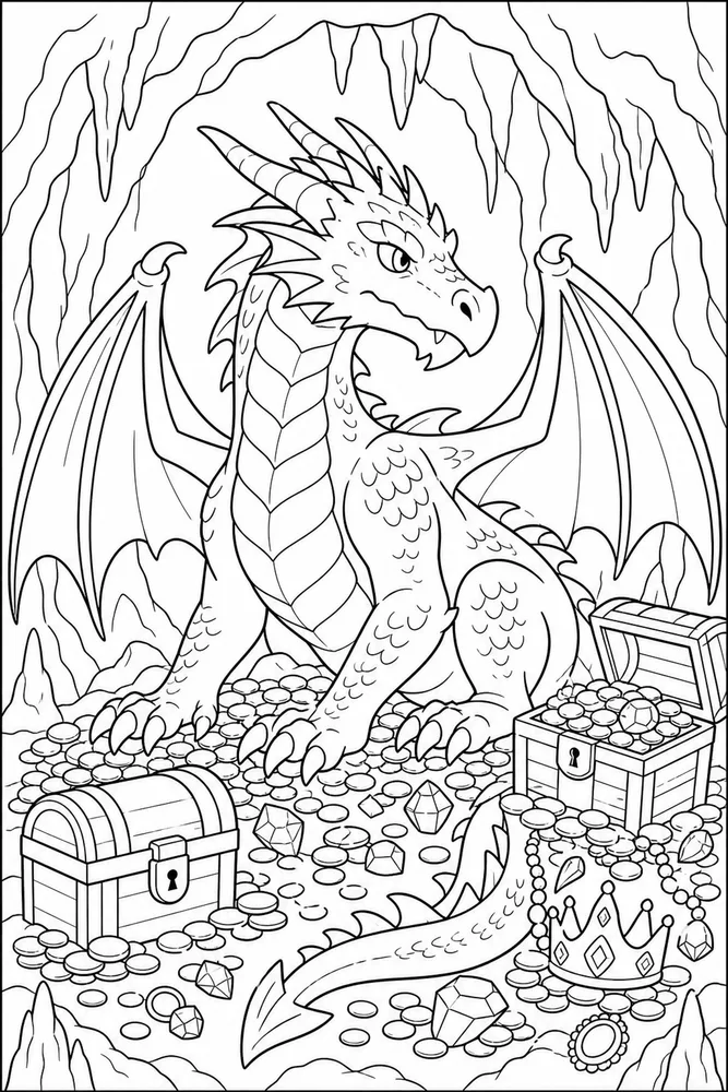 Dragon Dragon Guarding Treasure coloring page