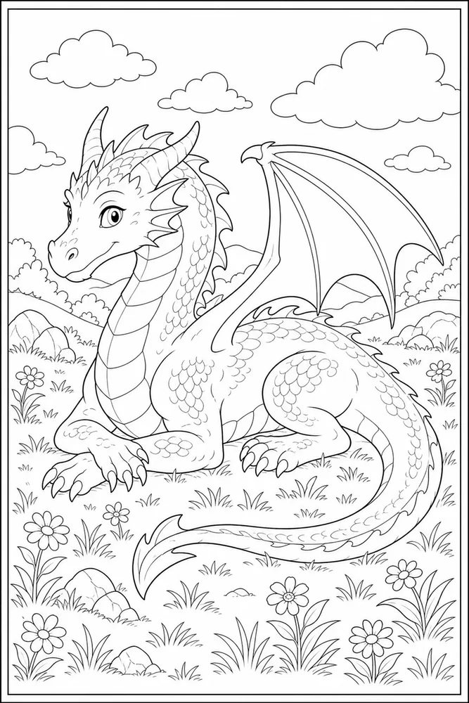 Dragon Dragon Meadow Rest coloring page