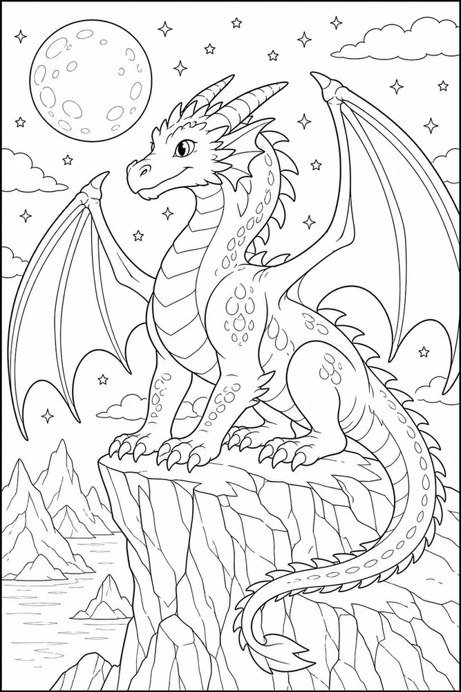 Dragon Dragon Moonlit Cliff coloring page