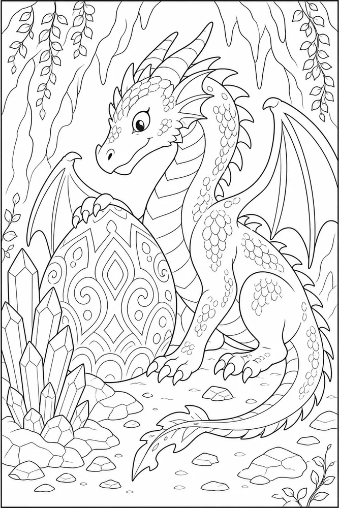 Dragon Egg Egg Beside Crystals coloring page