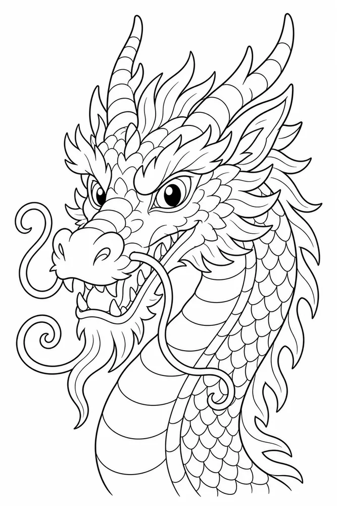 Dragon Head Curled Whiskers coloring page