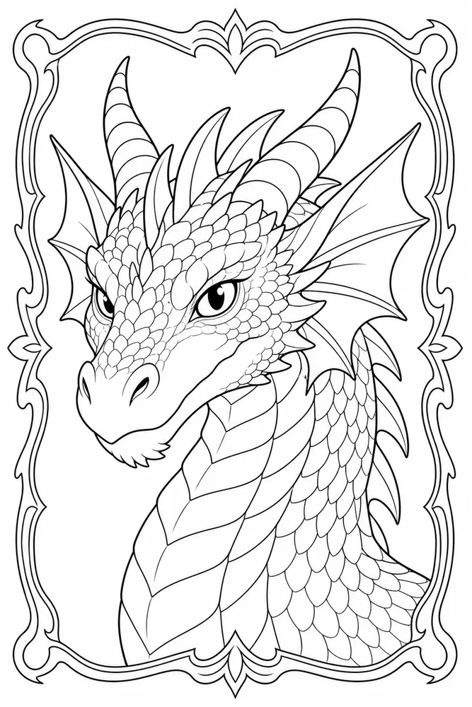 Dragon Head Dragon Face Frame coloring page