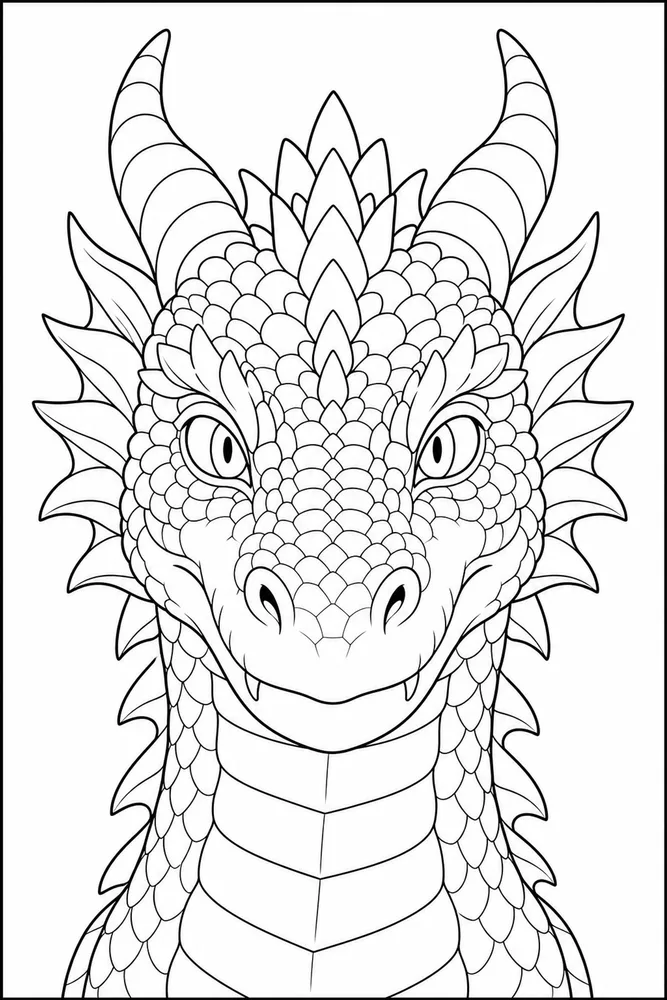 Dragon Head Front Head Portrait coloring page
