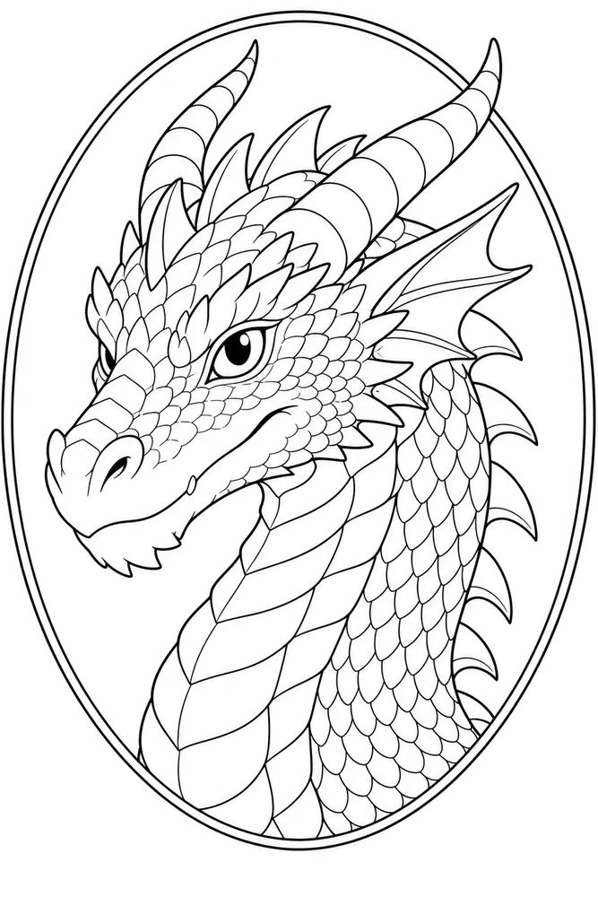 Dragon Head Head In Oval Frame coloring page