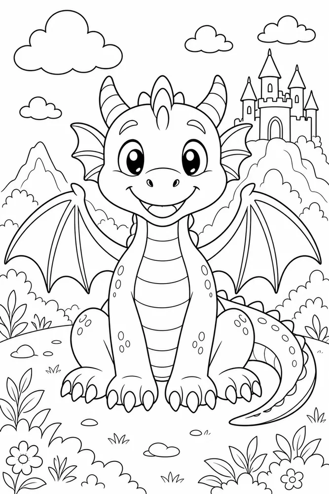 Easy Dragon Front View coloring page