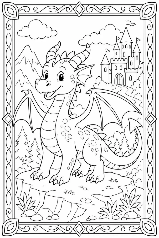 Easy Dragon Large Border coloring page