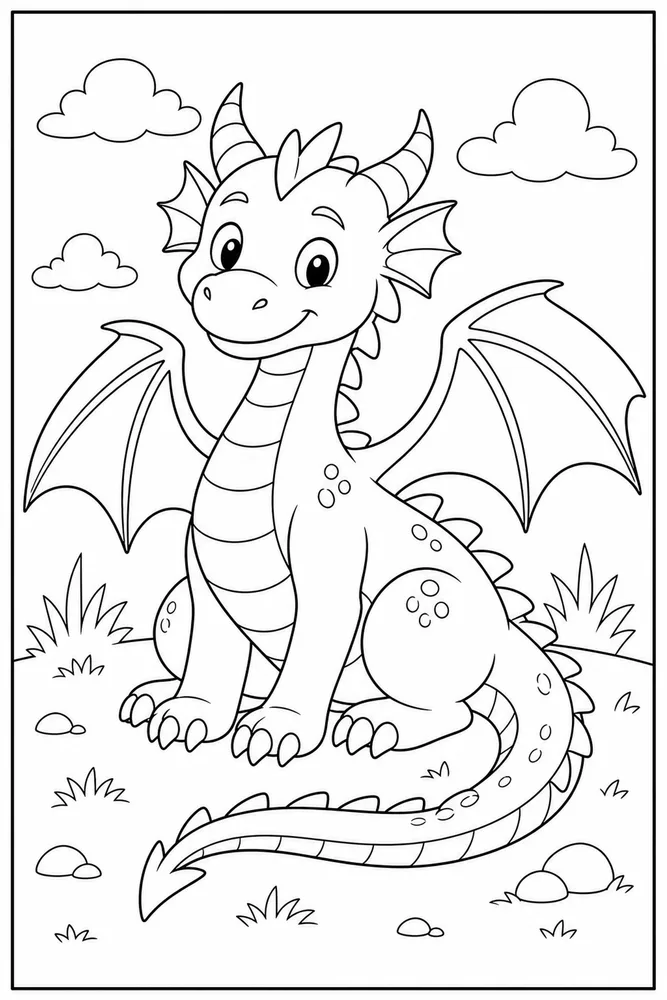Easy Dragon Large Simple Outline coloring page
