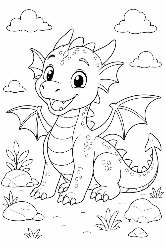 Easy Dragon Open Background coloring page