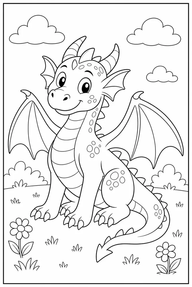 Easy Dragon Simple Meadow coloring page