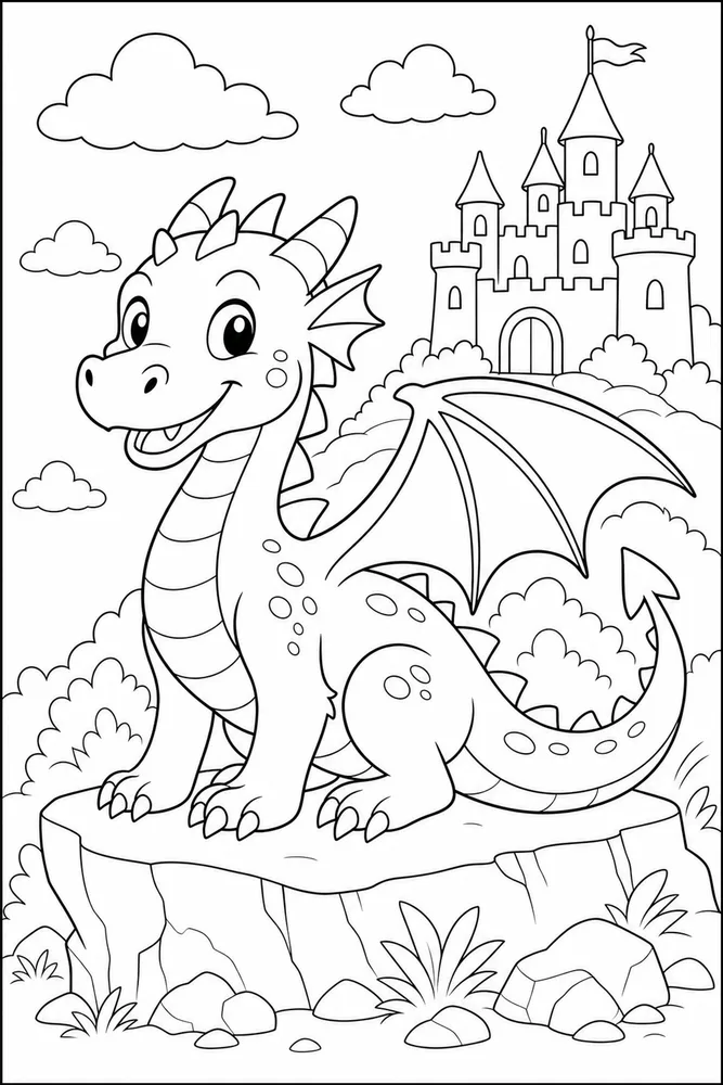 Easy Dragon Two Big Shapes coloring page