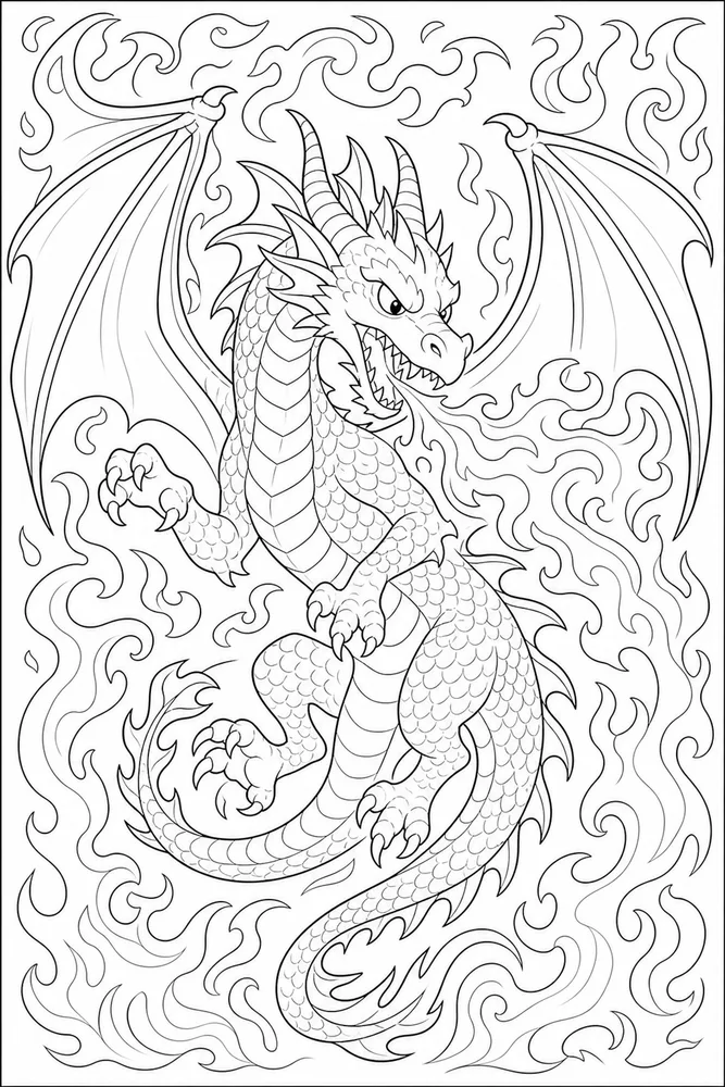 Fire Dragon Campfire Free Flame Swirl coloring page