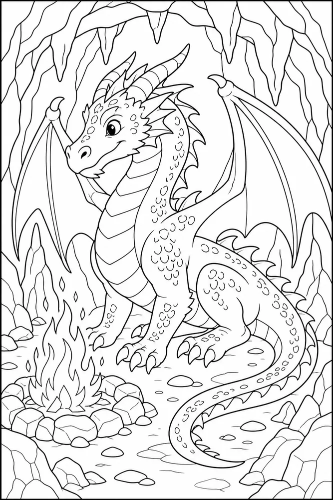 Fire Dragon Cave Glow Without Shading coloring page