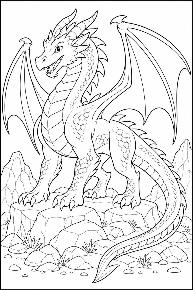 Fire Dragon Dragon Over Rocks coloring page