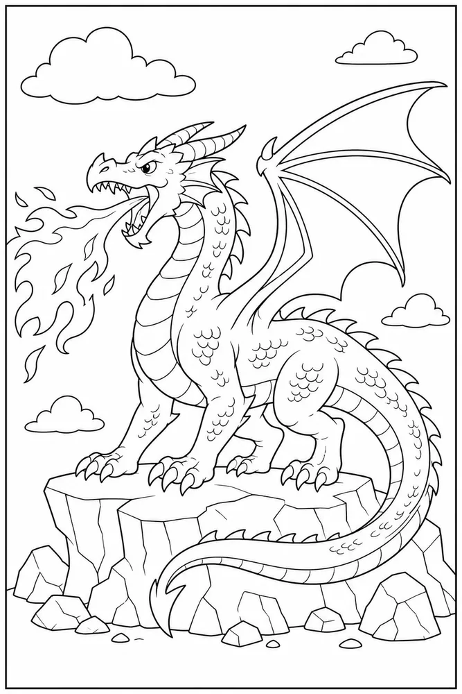 Fire Dragon Fire Breath Side View coloring page
