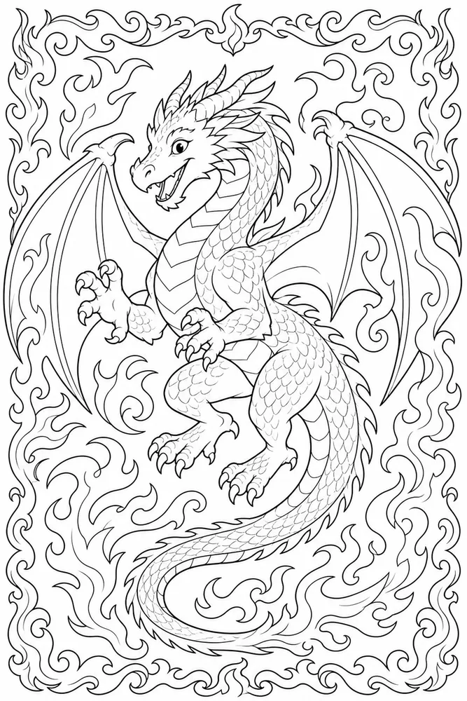 Fire Dragon Fire Curl Border coloring page