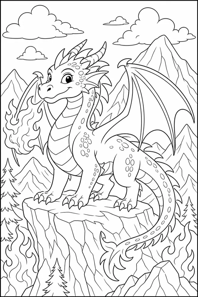 Fire Dragon Mountain Cliff coloring page