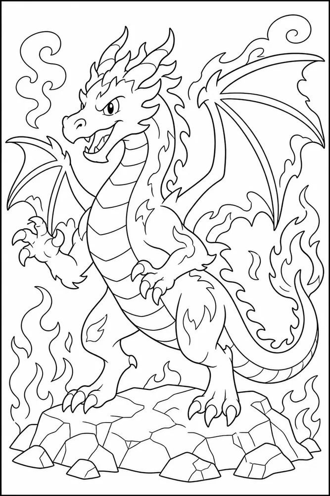 Fire Dragon Simple Flame Dragon coloring page