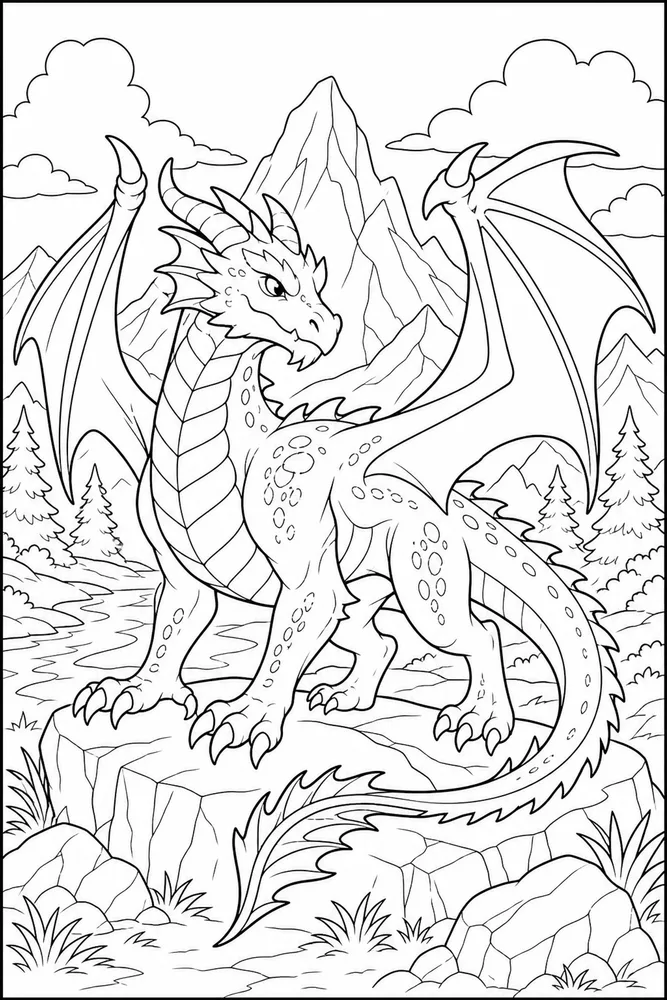 Fire Dragon Torch Free Fantasy Scene coloring page