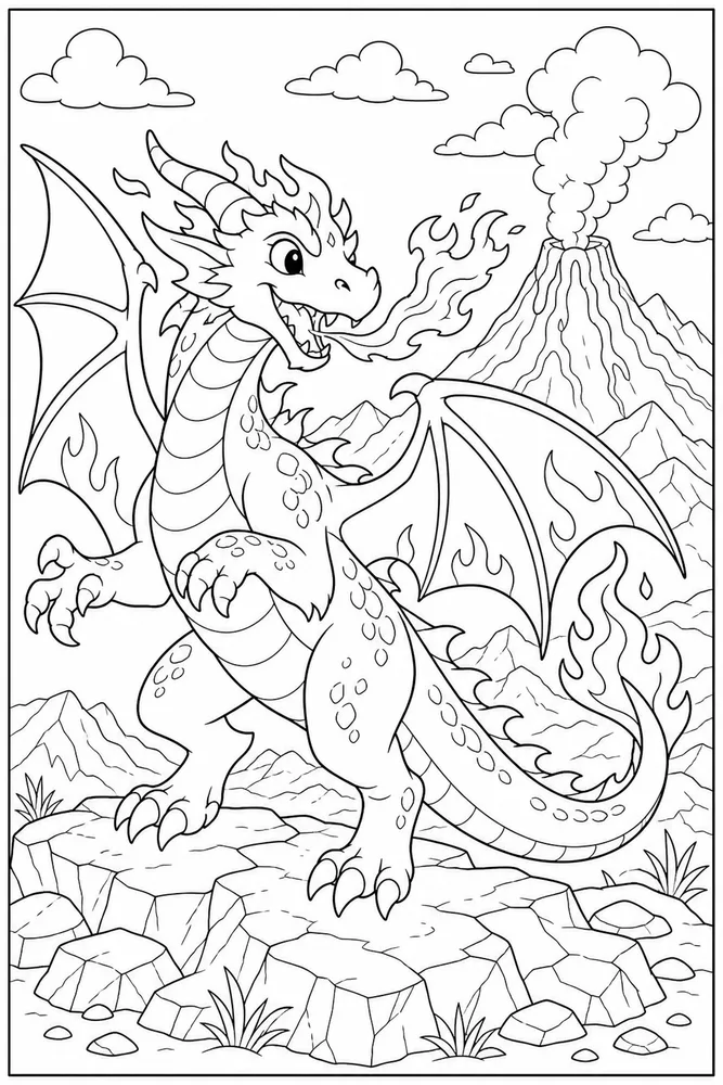 Fire Dragon Volcano Distance coloring page