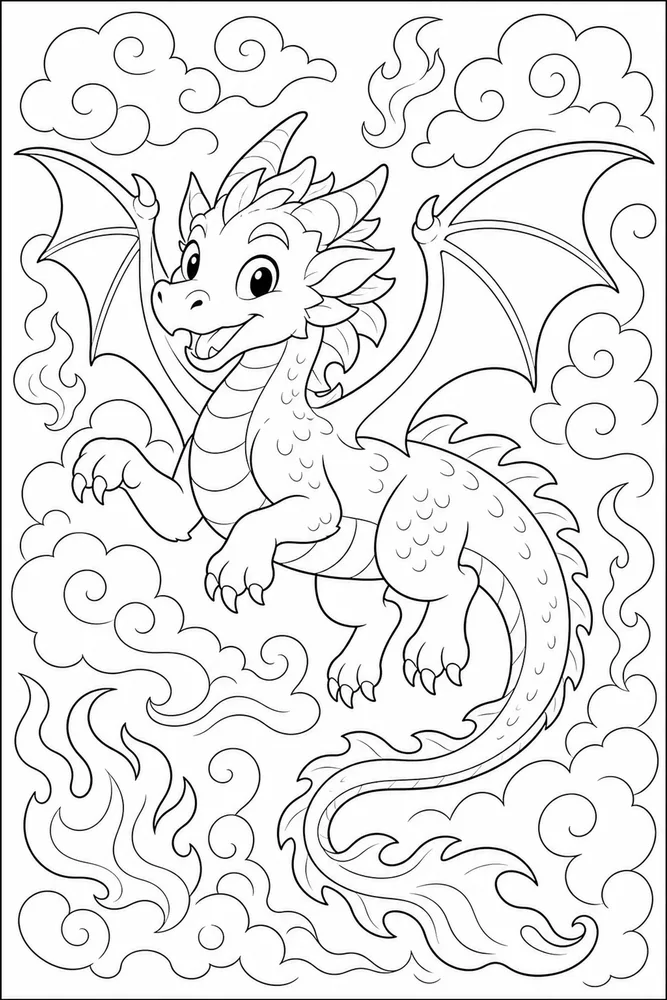 Fire Dragon Warm Cloud Shapes coloring page