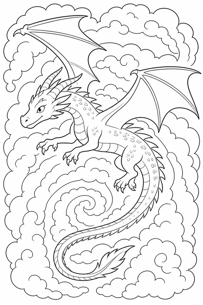 Flying Dragon Cloud Spiral coloring page