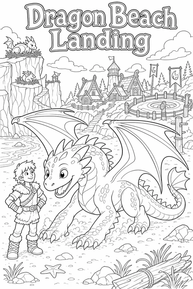 How to Train Your Dragon Dragon Beach Landing printable coloring page