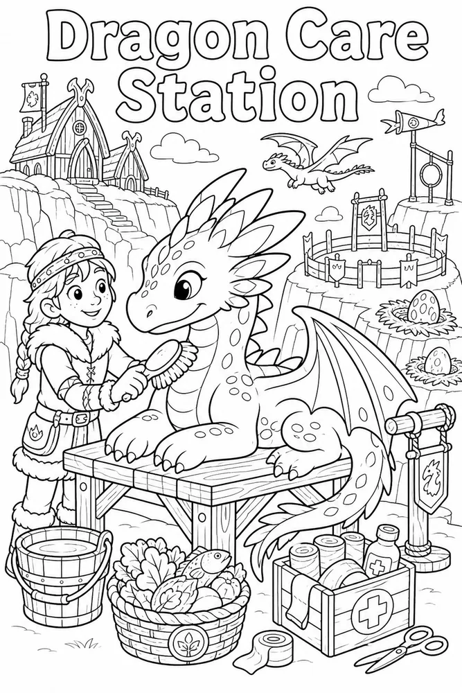 How to Train Your Dragon Dragon Care Station printable coloring page