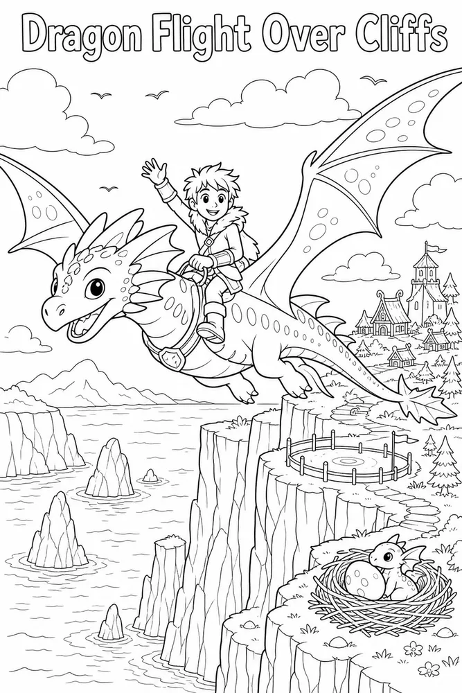 How to Train Your Dragon Dragon Flight Over Cliffs printable coloring page