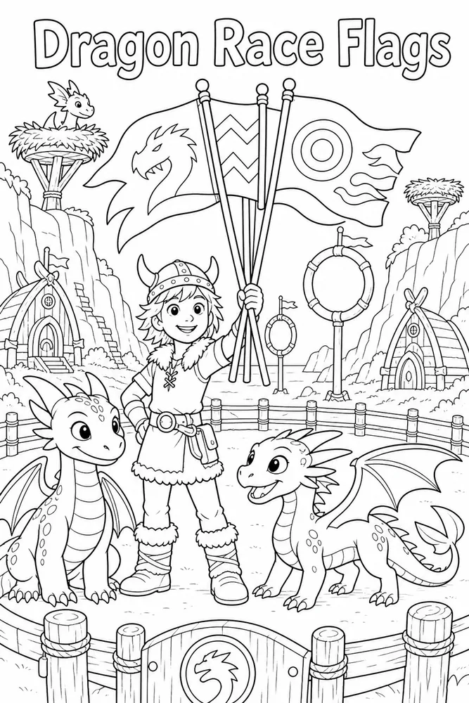 How to Train Your Dragon Dragon Race Flags printable coloring page