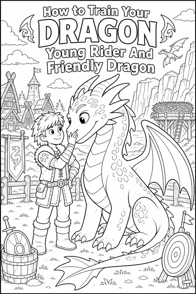 How to Train Your Dragon Coloring Pages preview: How to Train Your Dragon Young Rider And Friendly Dragon printable coloring page