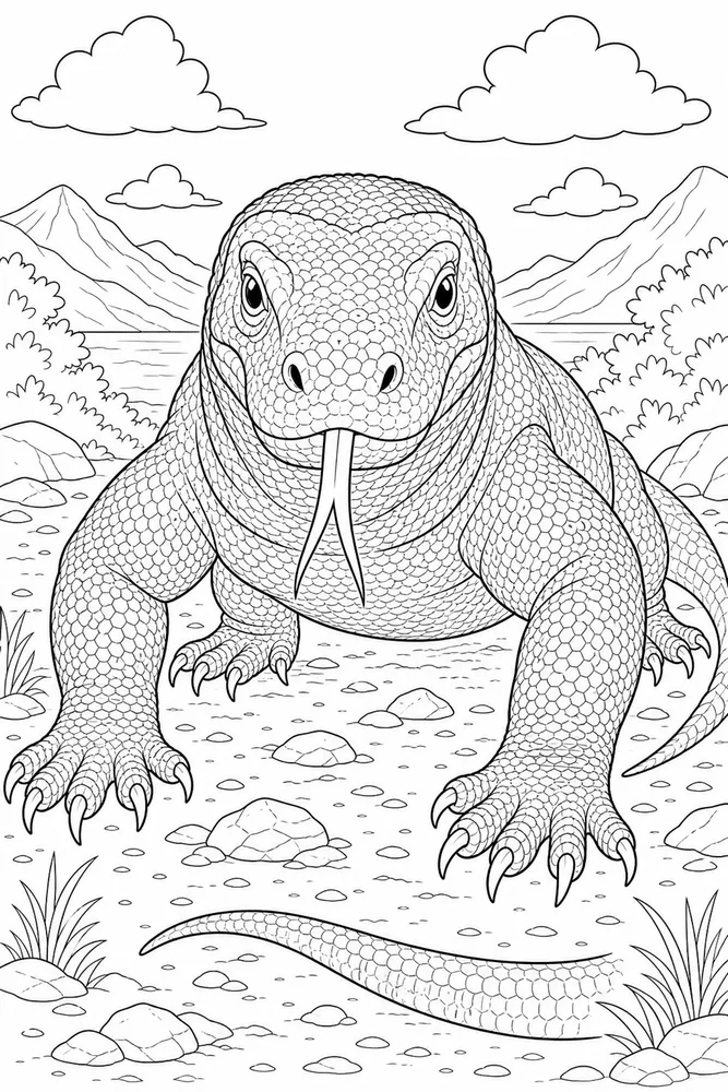 Komodo Dragon Front Portrait coloring page