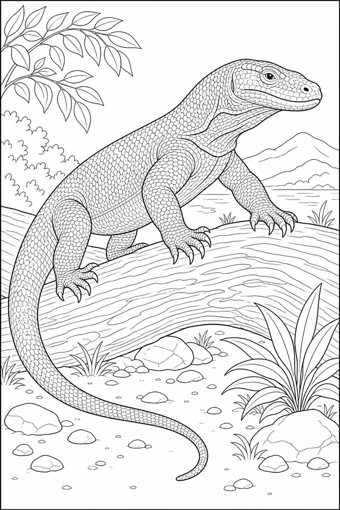Komodo Dragon Log Crossing coloring page