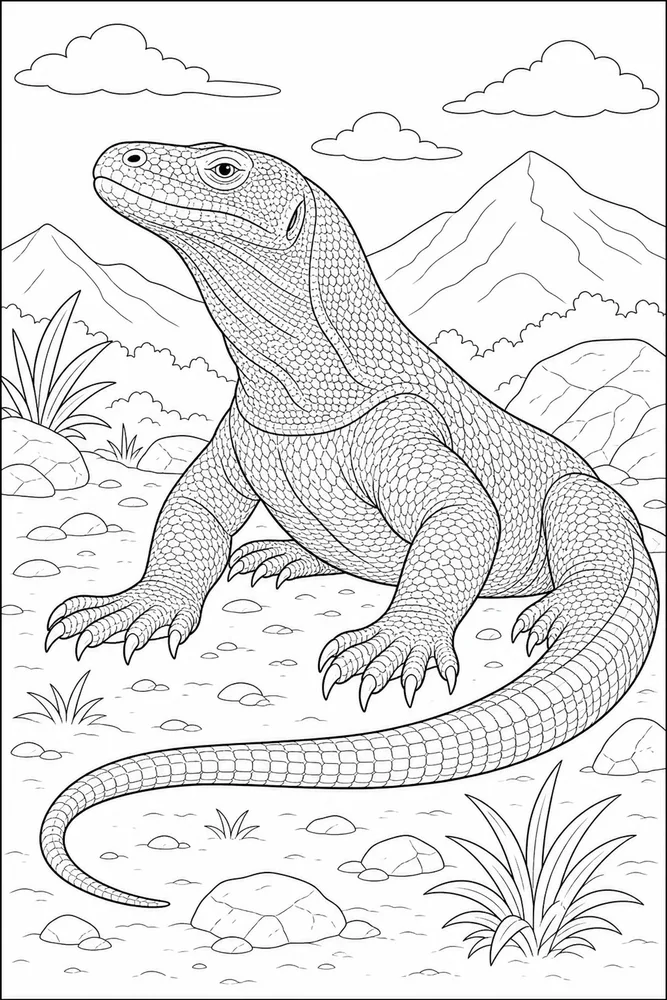 Komodo Dragon Resting Pose coloring page