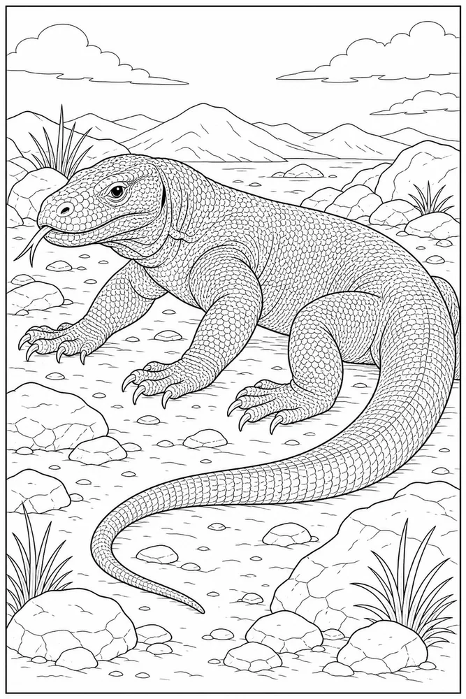 Komodo Dragon Rocky Ground coloring page