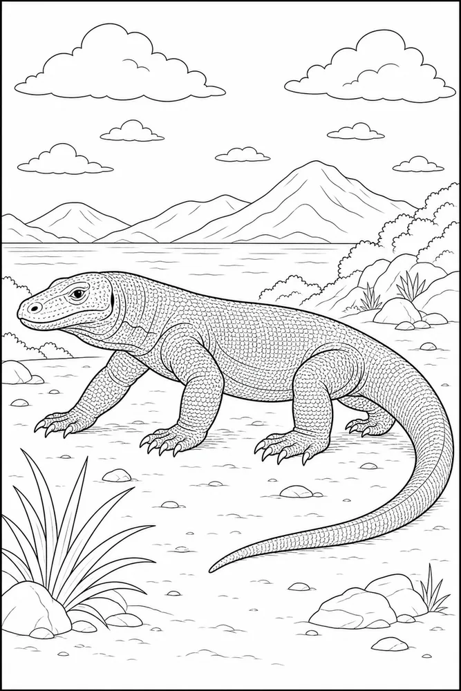 Komodo Dragon Side Walking coloring page