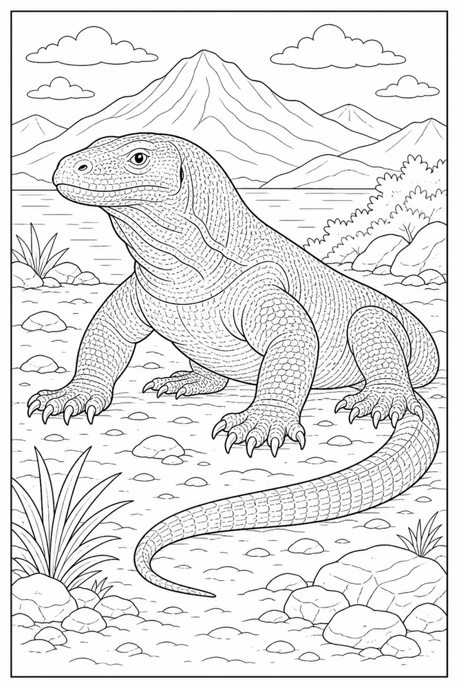 Komodo Dragon Simple Monitor Lizard coloring page