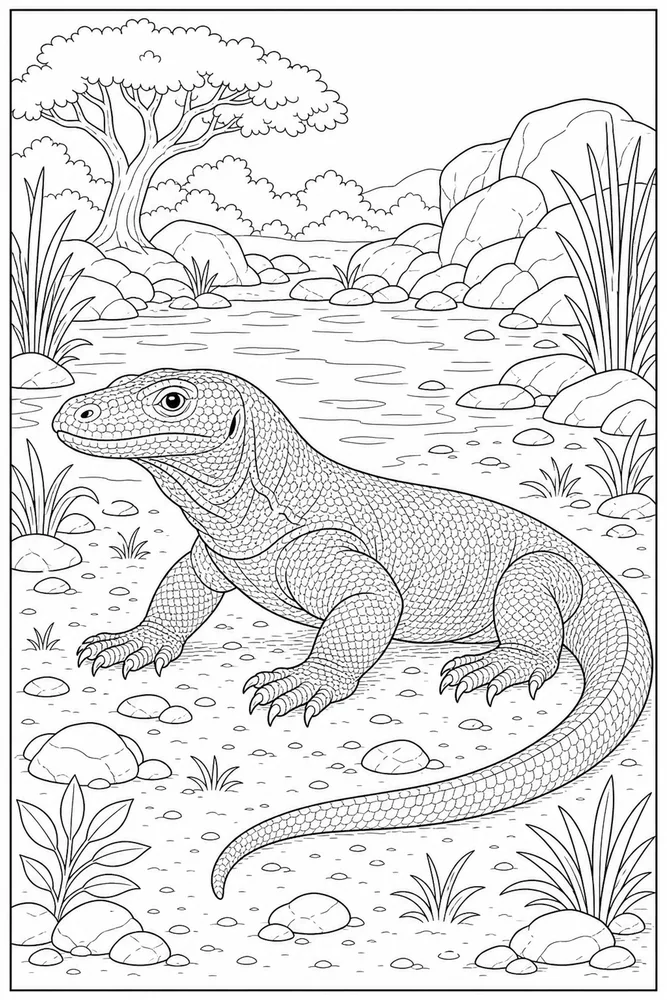 Komodo Dragon Waterhole coloring page