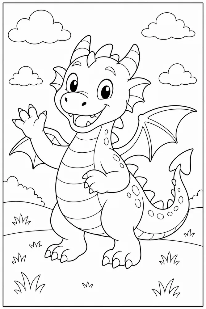 Preschool Dragon Big Friendly Face coloring page