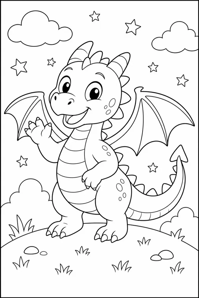 Preschool Dragon Counting Free Shapes coloring page