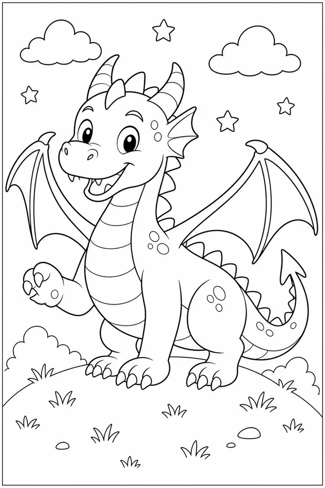 Preschool Dragon Large Outline coloring page
