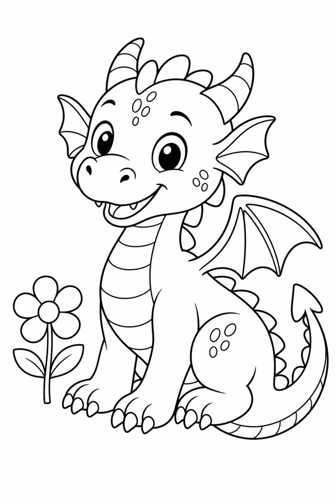 Preschool Dragon Simple Flower coloring page