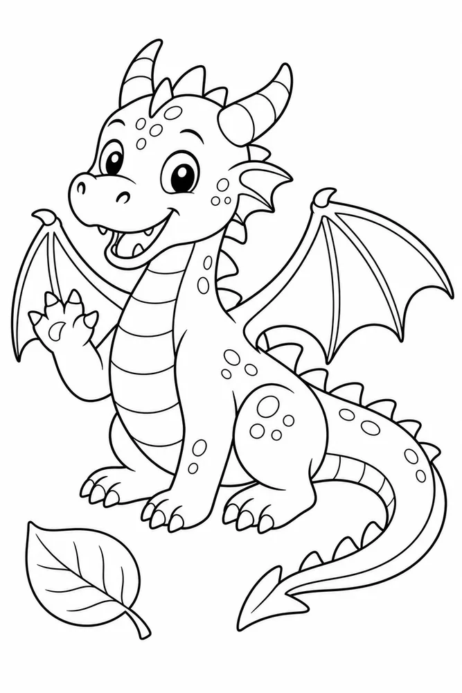 Preschool Dragon Simple Leaf coloring page
