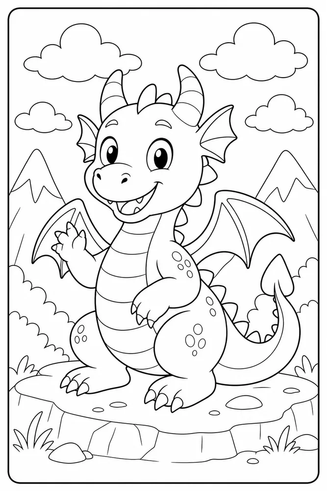 Preschool Dragon Single Subject coloring page