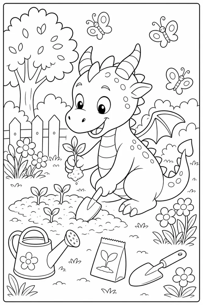 Preschool Dragon Starter Garden coloring page