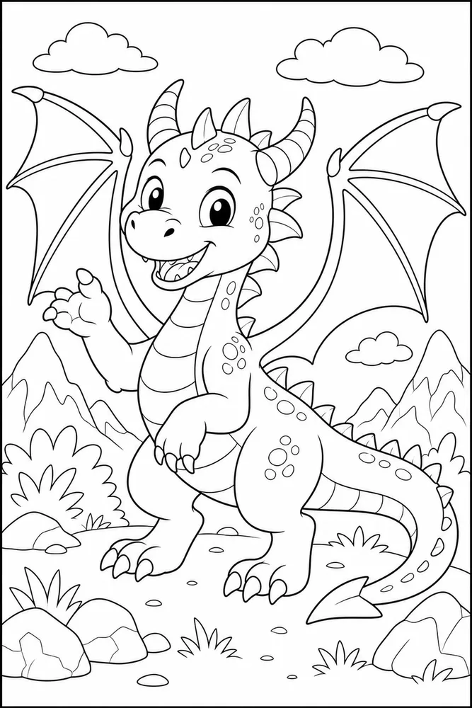 Preschool Dragon Wide Open Wings coloring page